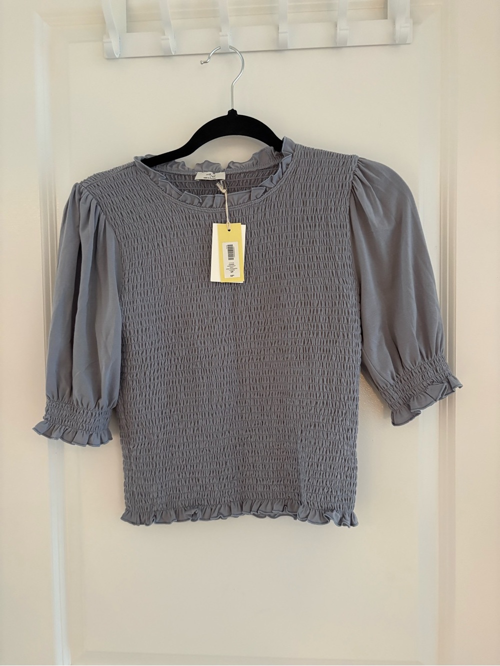 Wilfred Smocked Puff Sleeve Top - Grey